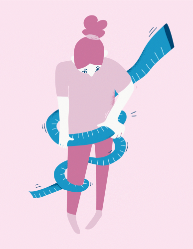 Illustration von Person mit Maßband, welches sich um ihren Körper wickelt